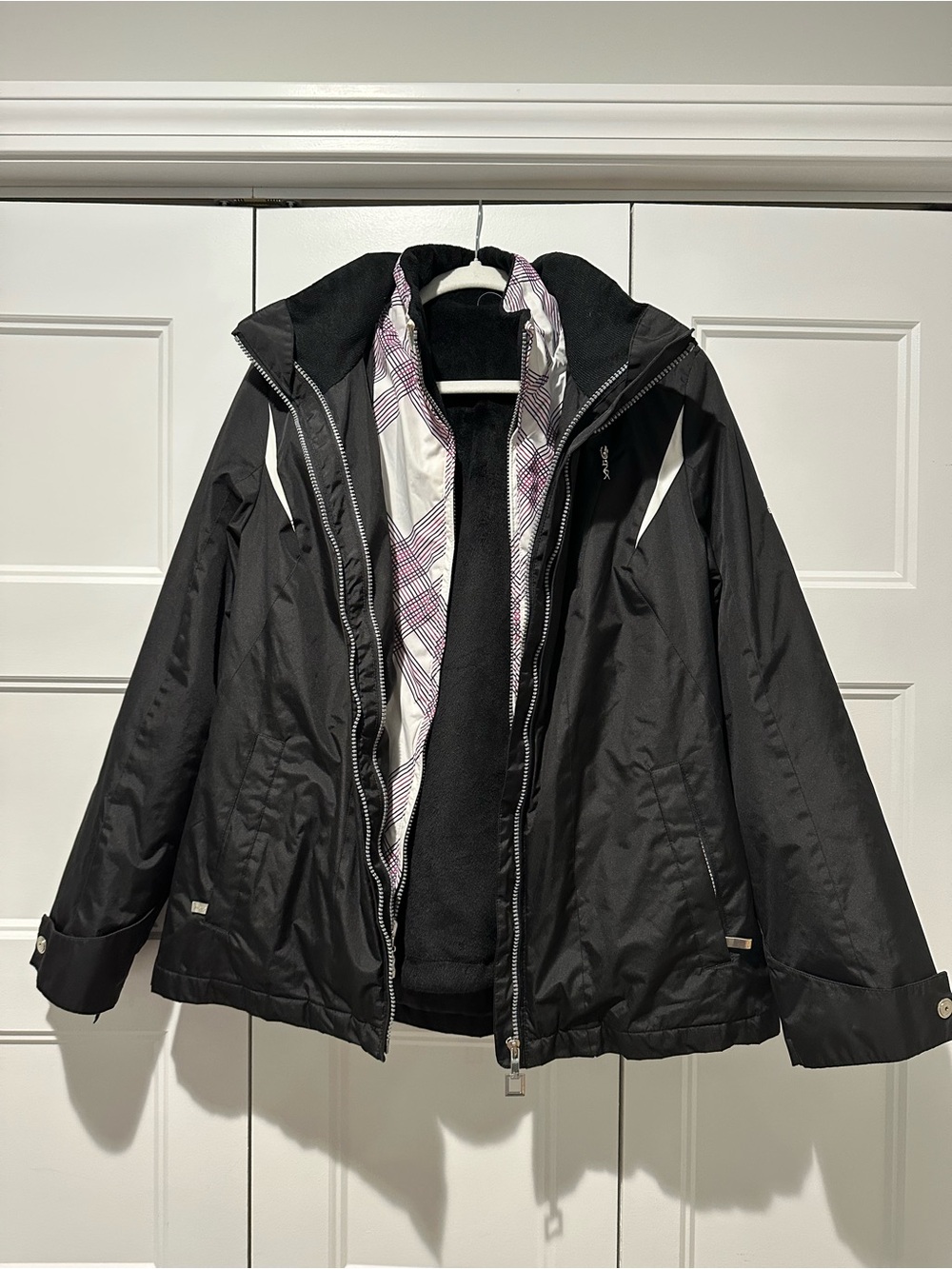 Roxy Black Ski Jacket with Purple Plaid Lining
